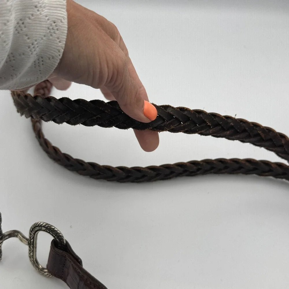 Vintage Brighton Braided Leather Belt 1996 Toggle Brown Womens Med Fits 30-31 in